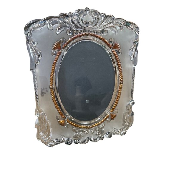 Vintage Ornate Clear Glass Gold Rope Oval Photo Frame 11.5"x8" SKU 9341 - Picture 1 of 13